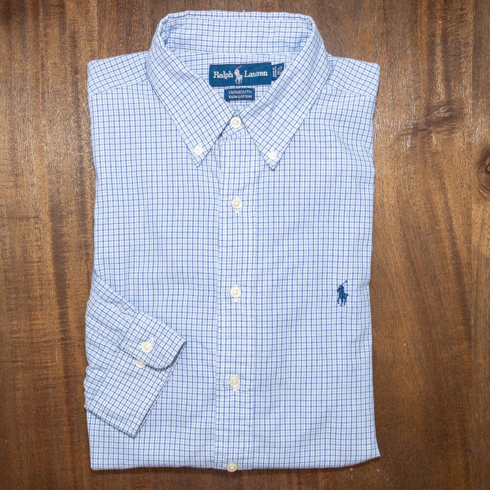 Polo Ralph Lauren Yarmouth Button Down Shirt Blue Plaid Men’s 16.5